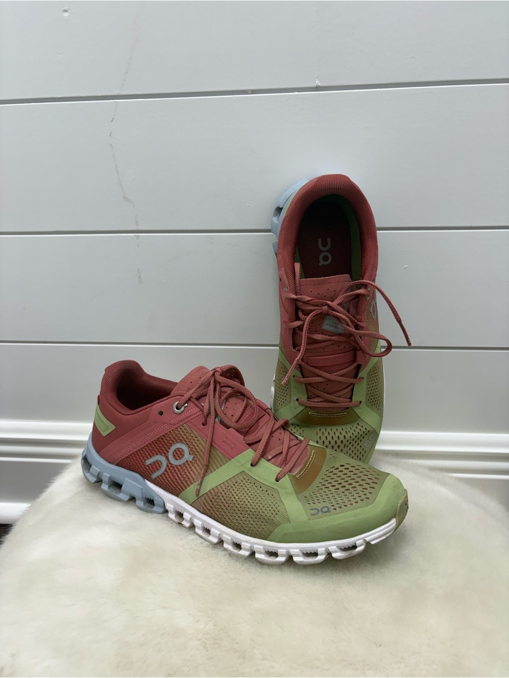 On Cloud Running Cloudflyer Womens Green & Rust Supportive Running Shoes